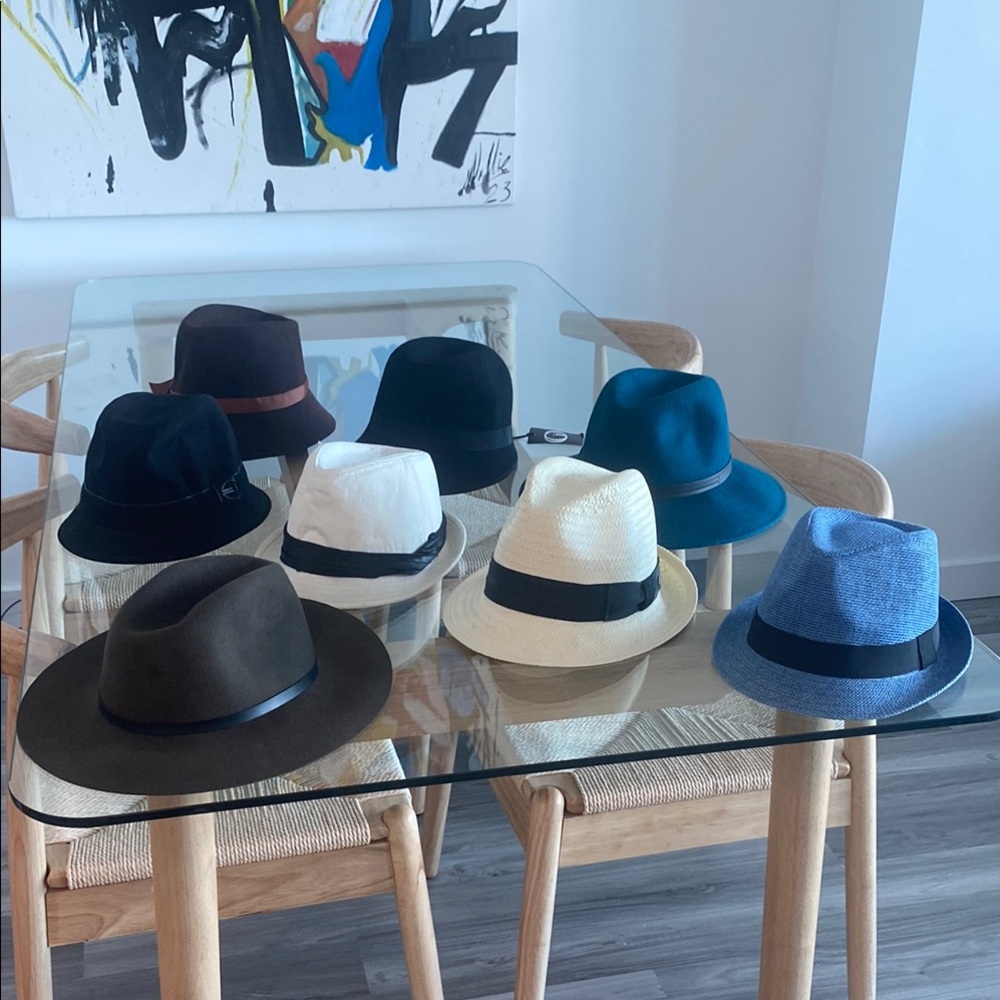 Stylish Bundle of 8 Fedora Hats, Casual, Dress, Wool, Summer